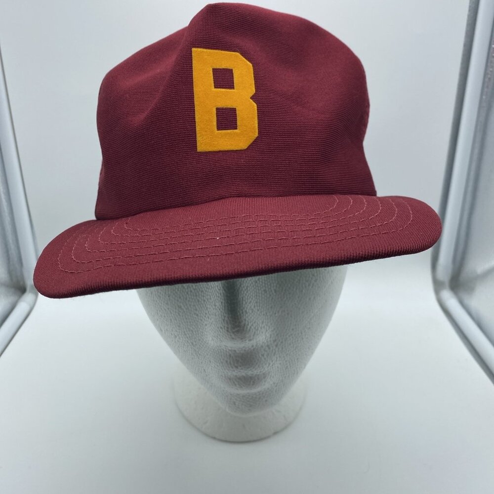 Maroon Cap Yellow B Trucker Hat Snap-back Mesh-back Vintage 90s 80s Made In USA - Picture 3 of 10